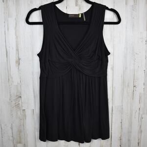 AREA black twisted wrap front drapey rayon sleeveless tank top shirt size small